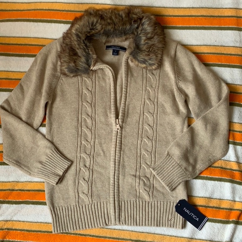 NWT Nautica girls faux fur cardigan in size 7
